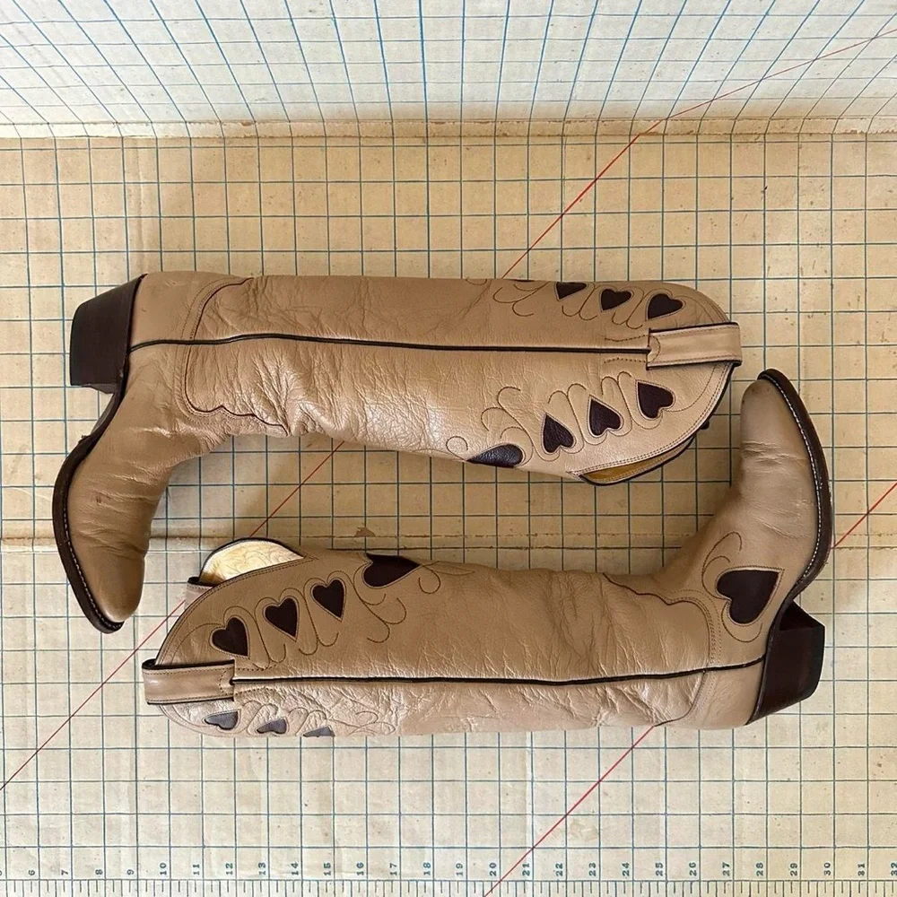 Vintage Justin Boots Leather Heart Inlay Cowgirl Boots Women’s 6A - Picture 5 of 9